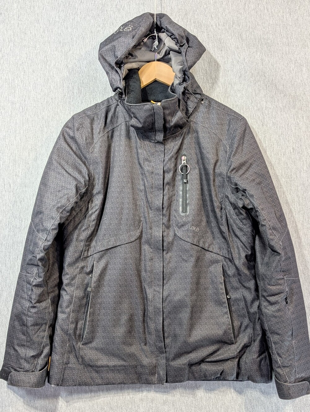Lole Waterproof Winter Jacket Women's Medium Black Grey Geometric